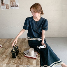 新品主推牛仔花边拼接半身裙两件套2C032360P165K238，女装套装/套裙，2C032