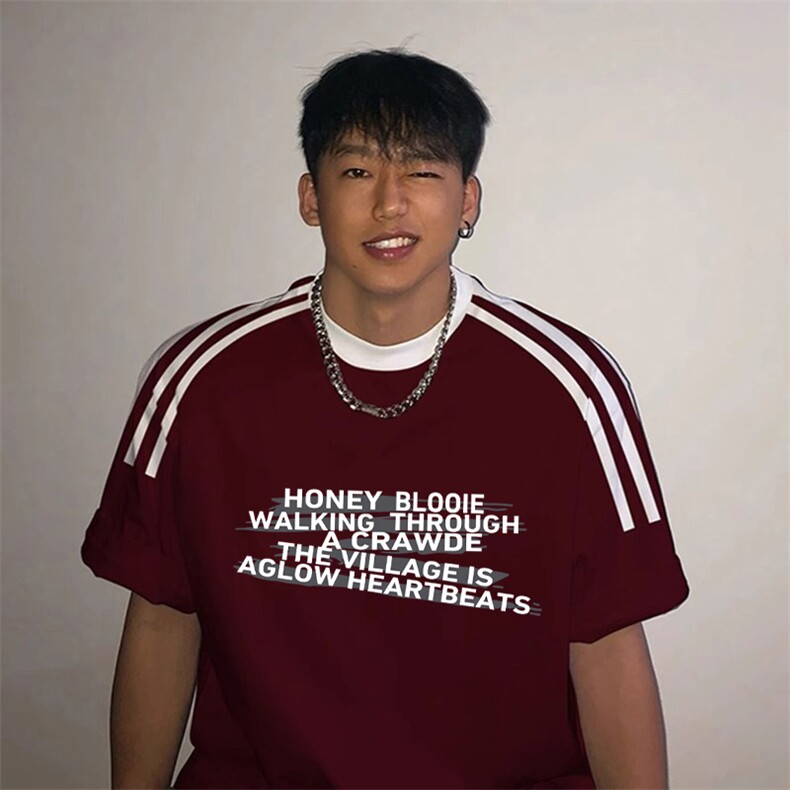 夏季美式高街重磅纯棉三条杠织带撞色男女短袖T恤ZD509-特P30图片