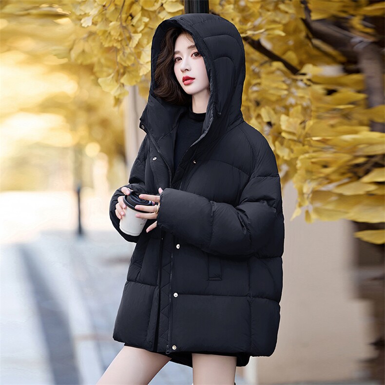 90%白鸭绒羽绒服女短款冬季小个子2024年新款泡芙加厚连帽外套,女装羽绒服,美沁