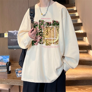 直播品质 秋冬重磅潮牌嘻哈美式印花纯棉长袖T恤打底衫CT391特P28图片