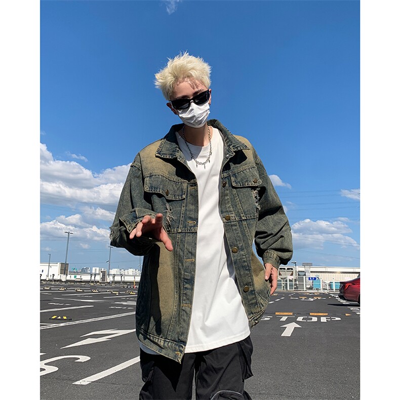 水洗做旧牛仔外套男春秋2024新款款潮流破洞美式复古痞帅休闲夹克,男装夹克,星座410-6（原星座1304-1）