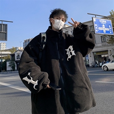 F43-P48美式复古字母刺绣棉衣羊羔毛外套男加厚立领保暖棉服，男装棉衣，星座512-6