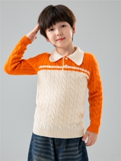 精选儿童Polo领羊毛针织衫男女童拼色麻花打底毛衣宝宝长袖上衣，童装儿童羊毛衫，初丹羊绒童装