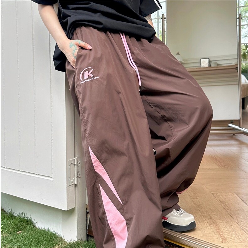 薄荷曼波风湖蓝色裤子夏季宽松阔腿hiphop街舞速干美式降落伞兵裤图片