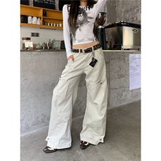 美式复古褶皱工装裤男女ins高街宽松直筒休闲阔腿裤子LS50100-P56，男装工装外套，星座1008