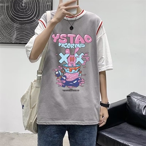 韩版宽松假两件休闲T恤衫2023夏季新款美式篮球服上衣 T1267-P28图片