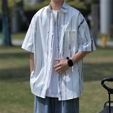 港风宽松休闲男士条纹短袖衬衫夏季潮BK203-P30，男装衬衫，星座1109-3