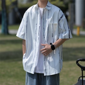 港风宽松休闲男士条纹短袖衬衫夏季潮BK203-P30图片