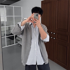 衬衫男韩版休闲小众条纹衬衣春秋季时尚百搭长袖外套XZ710-812P50，男装衬衫，星座710