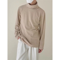 【003】宽松半高领条纹长袖T恤宽松百搭上衣打底衫A079-T102-P39，男装T恤，电商A079
