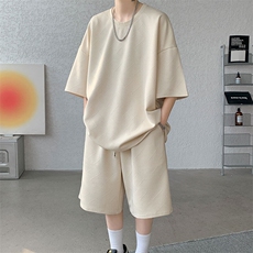 套装男夏季新品港风宽松菱形图短袖短裤一套运动装TZ0957-P45，男装牛仔裤，星座214-3