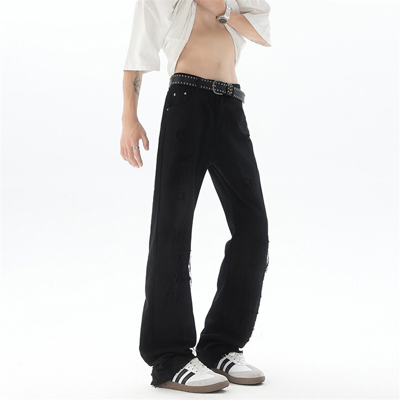 美式高街破洞牛仔裤男微喇高个子加长裤子190cm115直筒裤KZ054P60,男装牛仔裤,电商B312
