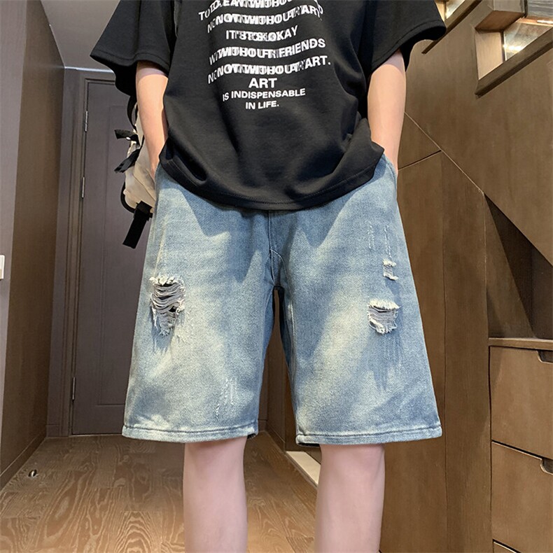 夏季破洞牛仔短裤男水洗潮牌休闲百搭痞帅复古宽松五分裤ZJ91-P35图片