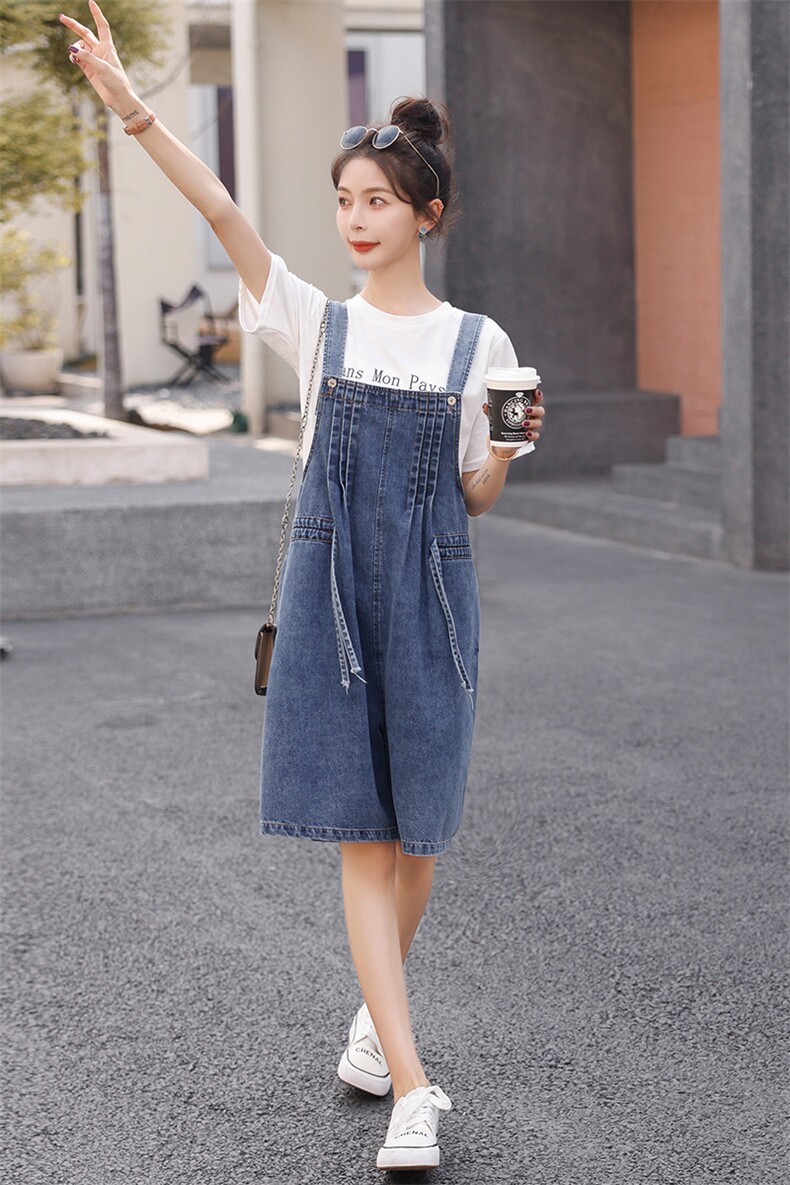 时尚宽松牛仔背带裤女夏季新款显瘦百搭休闲短裤连体裤学生装,女装连体裤,秋水欣儿