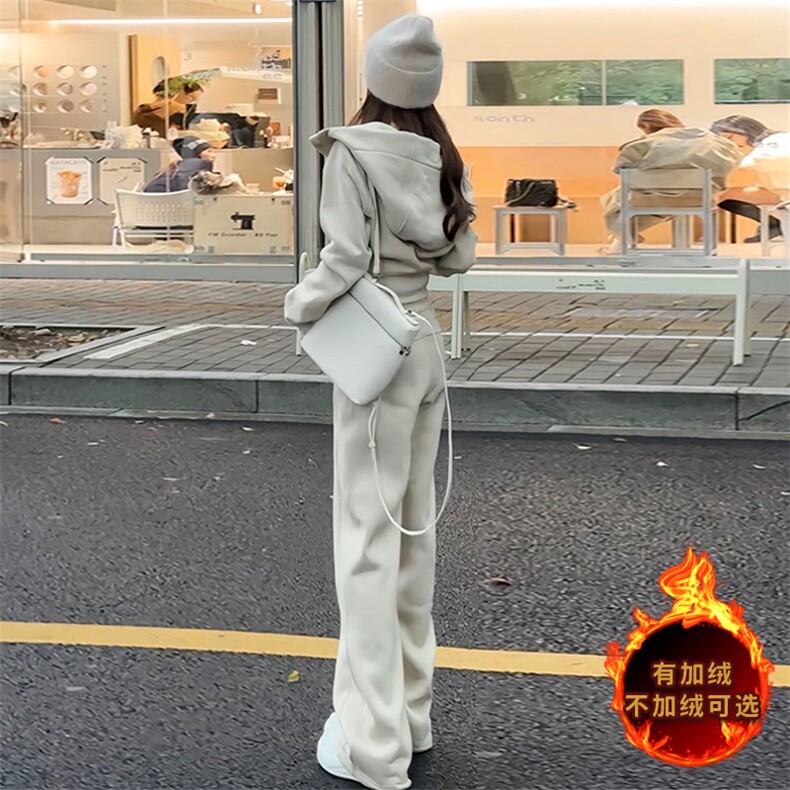女早秋冬季新款加绒休闲运动卫衣套装小个子入秋韩系穿搭配两件套,女装套装/套裙,江南
