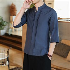 风纯色休闲七分袖衬衫男立领衬衣男大码开衫潮CS509-P45，男装衬衫，钱塘788(原4013)
