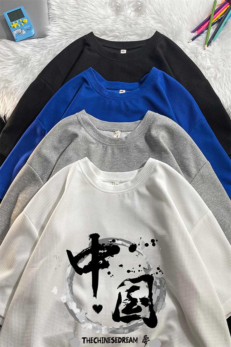 HT73134-P22华夫格t恤男短袖男大码五分袖毛毯,男装T恤,电商A040