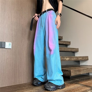 美式复古扎染牛仔裤男新款潮牌高街痞帅慵懒直筒阔腿裤80822-p55图片