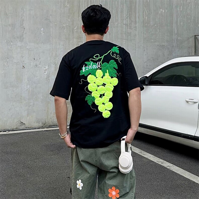 特殊工艺网球毛巾刺绣高品质260克双纱纯棉美式高街短袖T恤,男装T恤,电商A486-1