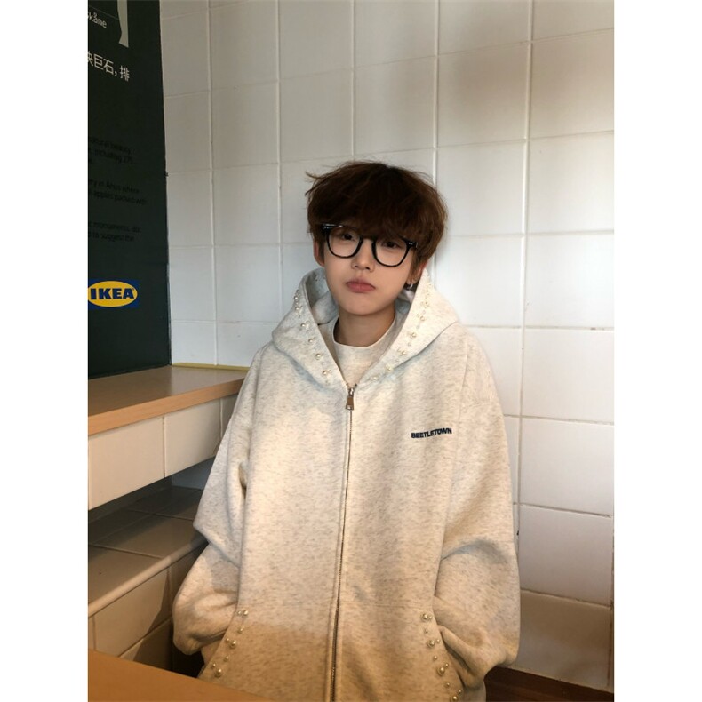 WE1754-P55珍珠刺绣连帽卫衣开衫外套男女，女装短外套，电商B323A