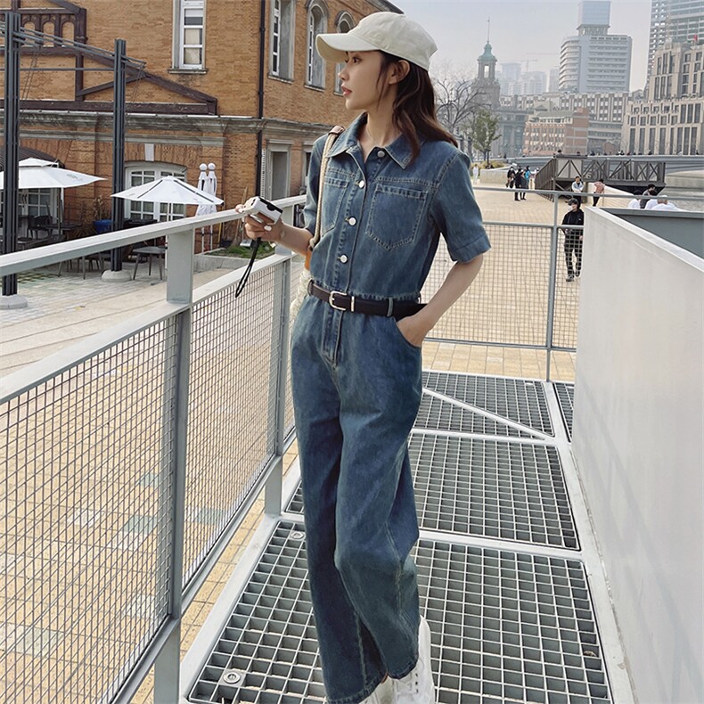 现货-现货2023夏季新品时尚休闲连体短袖长裤送腰带,女装连体裤,新思路