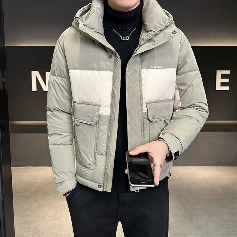 2025新款羽绒服男士冬季拼色连帽羽绒修身外套B240-YR83623图片