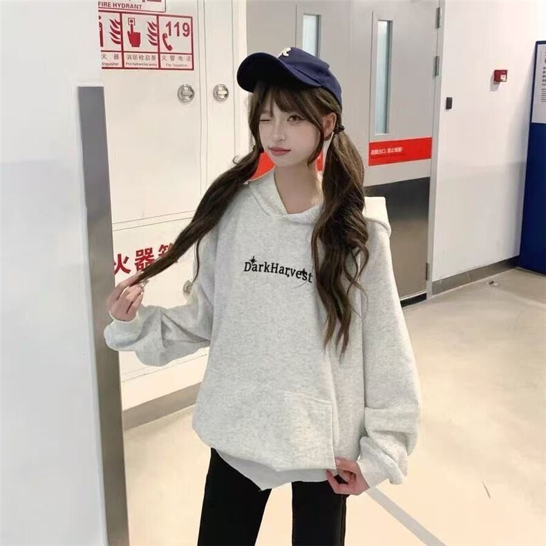 5587-P53原版做工刺绣后包领纯棉华棉复合休闲卫衣薄款/加绒,女装卫衣/绒衫,星座617A-2