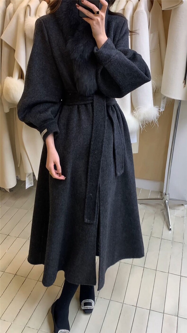 原价769.99!【依嘟】狐狸毛围脖领冬季韩版高级感收腰气,女装双面呢大衣,依嘟服饰