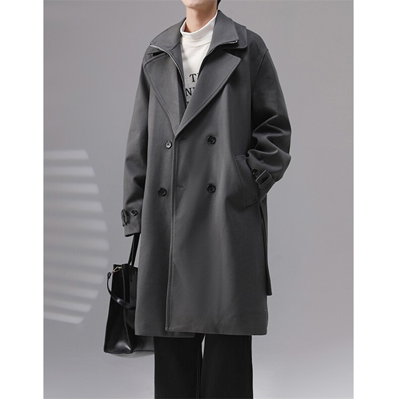 秋冬假两件宽松毛呢大衣中长款呢子韩系痞帅风衣B289-FY913-P155，男装风衣，电商B289-1
