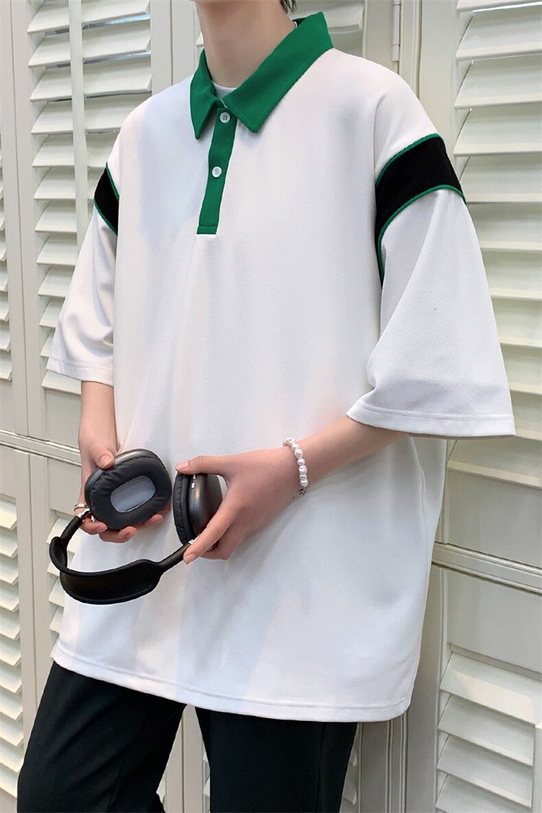 夏装学生简约休闲翻领Polo衫时尚撞色短袖T恤男女629-P35控价58,男装Polo衫,电商A441-1
