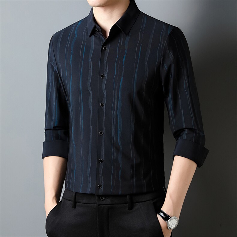 H60093钱塘2020-3秋装新款百搭时尚休闲简约中年男士长袖P83,男装衬衫,钱塘207-3