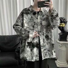 迷彩工装衬衫长袖青年街头日系衬衣男潮流宽松休闲外套W1226-P36，男装衬衫，星座512-4