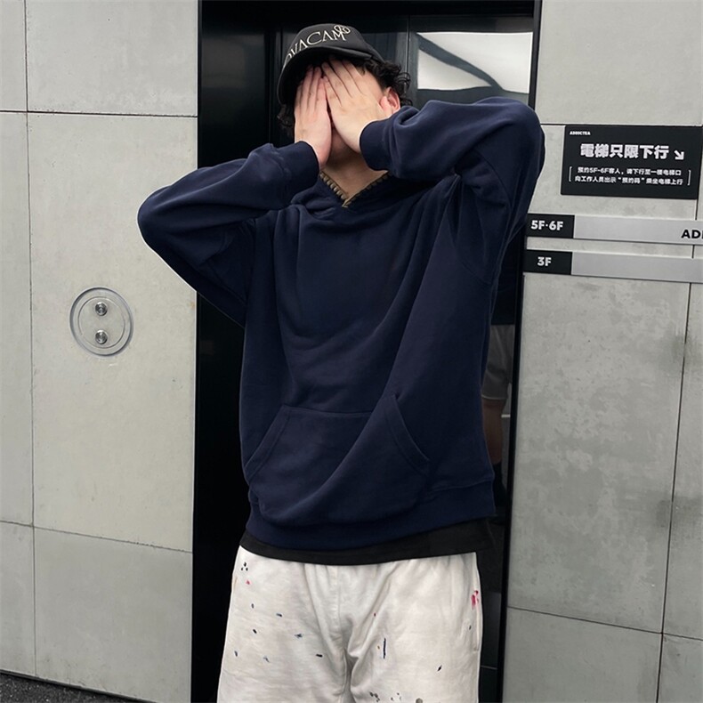 抖音得物高品质二开25秋冬美式重磅宽松纯色连帽贝壳刺绣卫衣W63,男装卫衣,电商A486-1