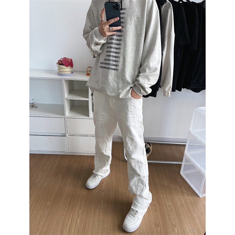 B221 美式ins高街小众假破洞修身微喇牛仔裤 LK22065-P65 控88图片