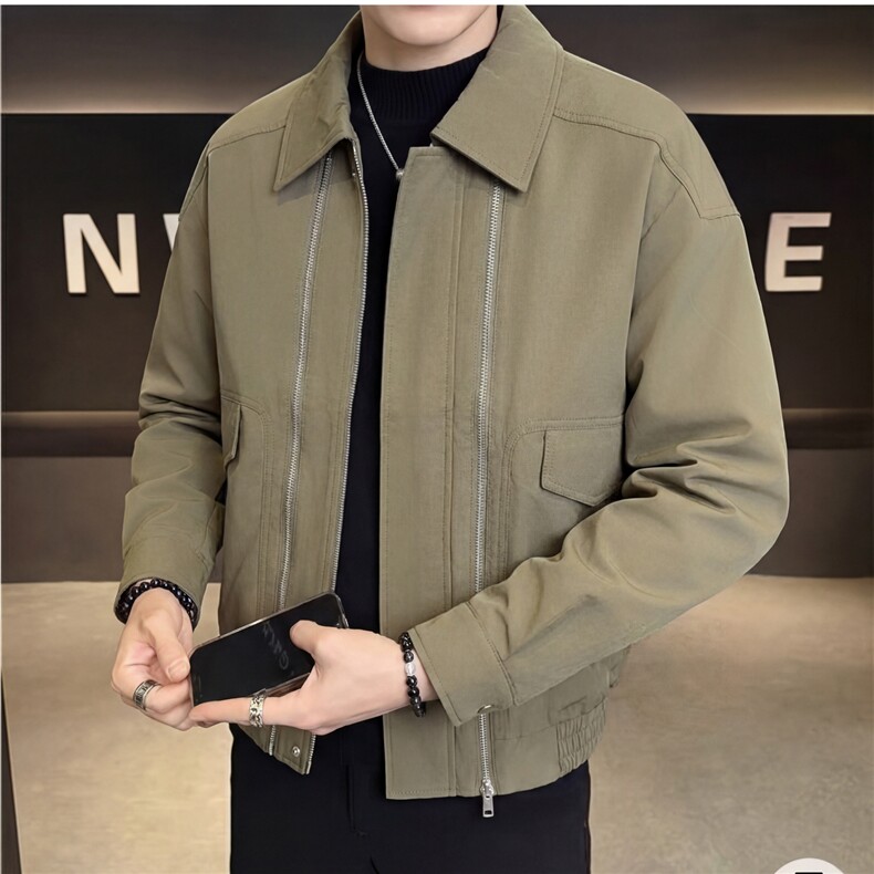 春款轻熟抖音小伙拉链装饰纯色休闲夹克店主风A236-JK5053-P125,男装夹克,电商A236
