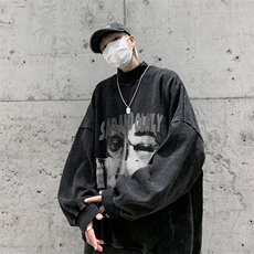 水洗做旧加绒加厚卫衣男23冬高领抽象印花打底衫XZ514-2-X59-P78，男装T恤，星座514-2(原B239)