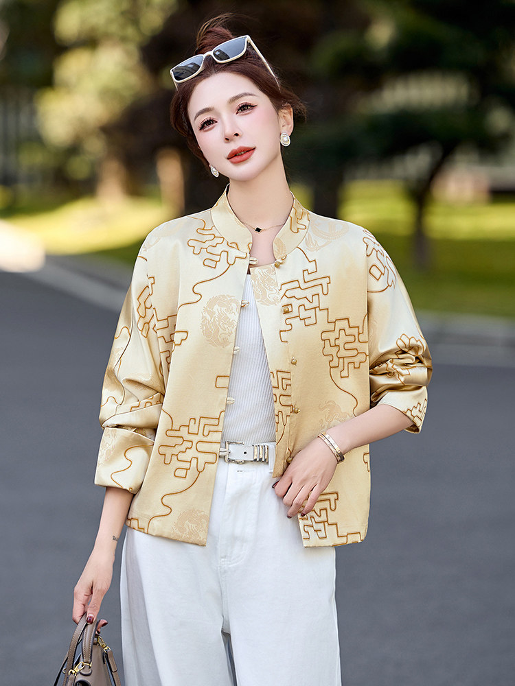 新中式G风印花2025早春新款盘扣复古名族唐装气质减龄短款上衣,女装短外套,众宇琦