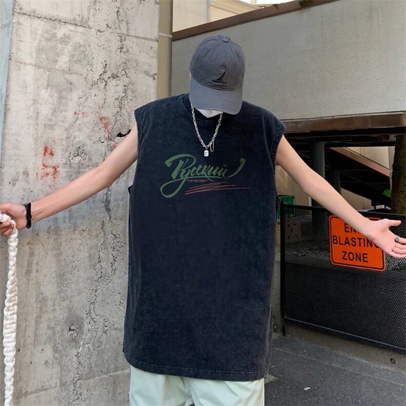 数据超好水洗宽松无袖背心韩版ins风潮牌背心517A-2-WX010-P35,男装背心/马甲,星座517A-2