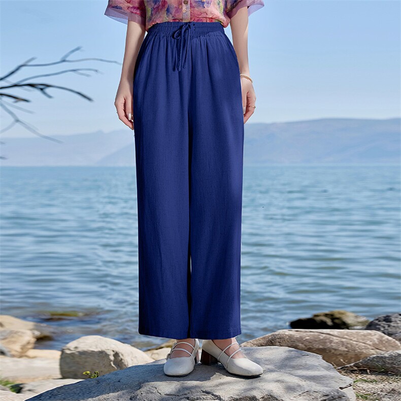 2026年春季中腰文艺风阔腿裤通用亚麻棉，女装休闲裤，江南依恋