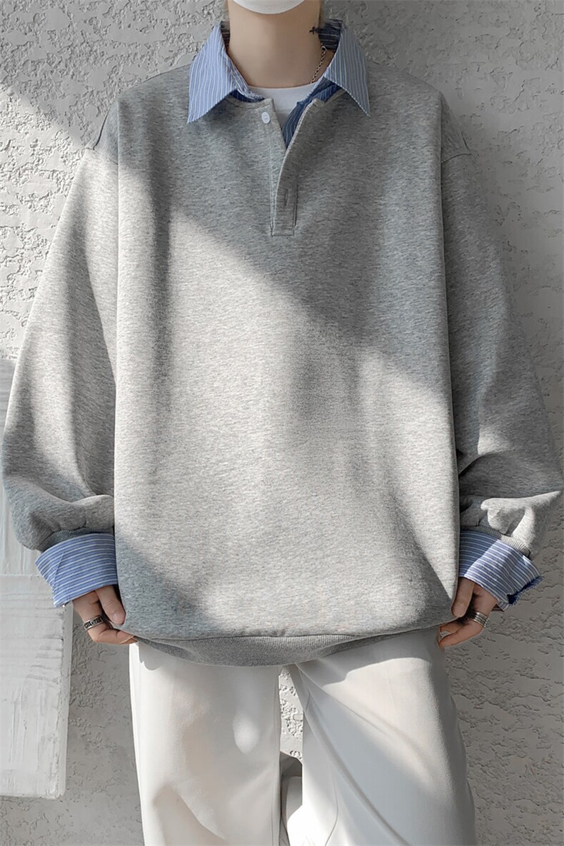 8XL-M韩版假两件撞色拼接卫衣长袖男翻领宽松套头上衣WY16P58,男装卫衣,电商D206-1