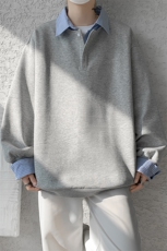8XL-M韩版假两件撞色拼接卫衣长袖男翻领宽松套头上衣WY16P58，男装卫衣，电商D206-1