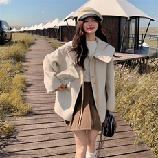 学院风披肩大翻领双面呢羊毛外套女秋冬2025新款小个子独特巨好看，女装羊绒大衣，2C056