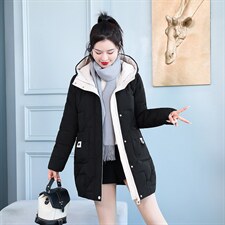 加厚羽绒棉服女中长款冬季2024新款宽松休闲连帽女士时尚棉袄外套,女装棉衣/棉服,牡丹诺