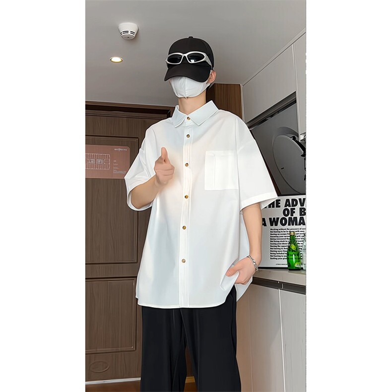 夏季新款短袖衬条纹衫拼接设计感休闲个性衬衣DC2233-特价P30,男装衬衫,电商A007