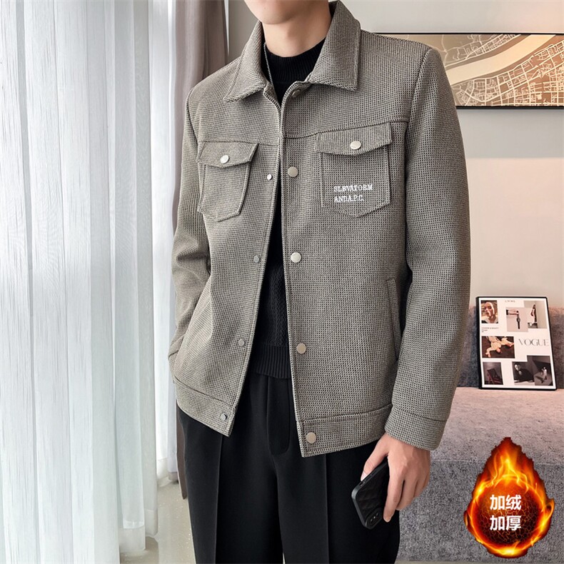 2023秋冬季潮流宽松加棉加厚毛呢大衣夹克外套男N9801-p125控175图片