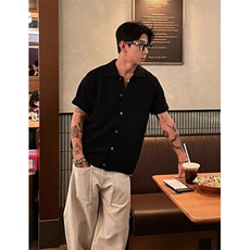 老钱风冰丝针织开衫短袖男夏季透气t恤镂空复古翻领半袖MY64，男装针织衫/毛衣，星座1116A（原606A-3）