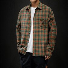 204-CS06-P45黑强自制短袖衬衫男短袖ins潮牌休闲宽松格子衬衣，男装衬衫，星座204