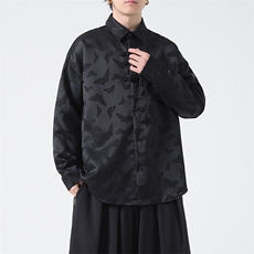 C8603P65无影墻蝴蝶印花盘扣新中式暗黑风风唐装汉服衬衫，男装衬衫，电商A026