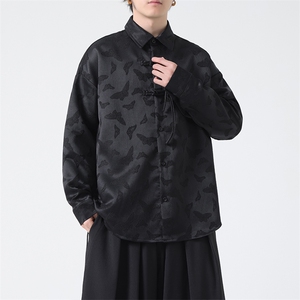 C8603 P65 无影墻 蝴蝶印花盘扣新中式暗黑风风唐装汉服衬衫图片
