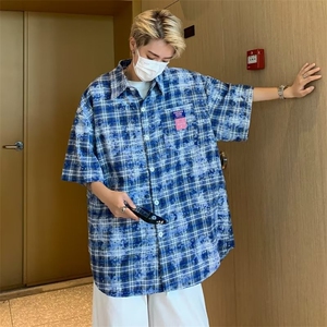 夏季新款衬衫潮流慵懒男半袖格子衬衣HC118 P38图片
